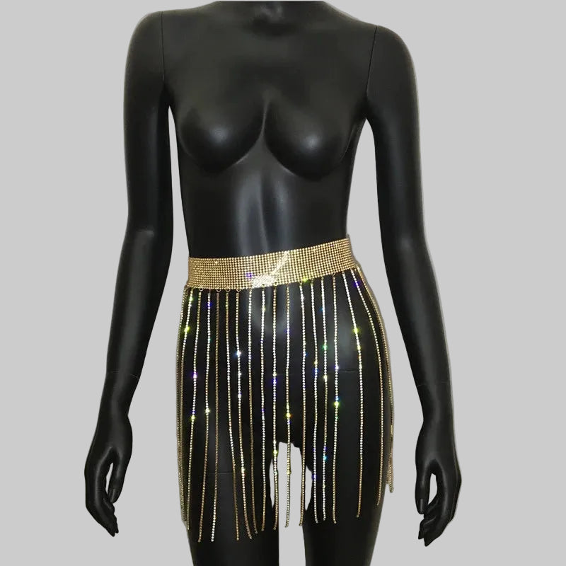 Crystal Tassel Body Chain Skirt - Waist Chain Belt