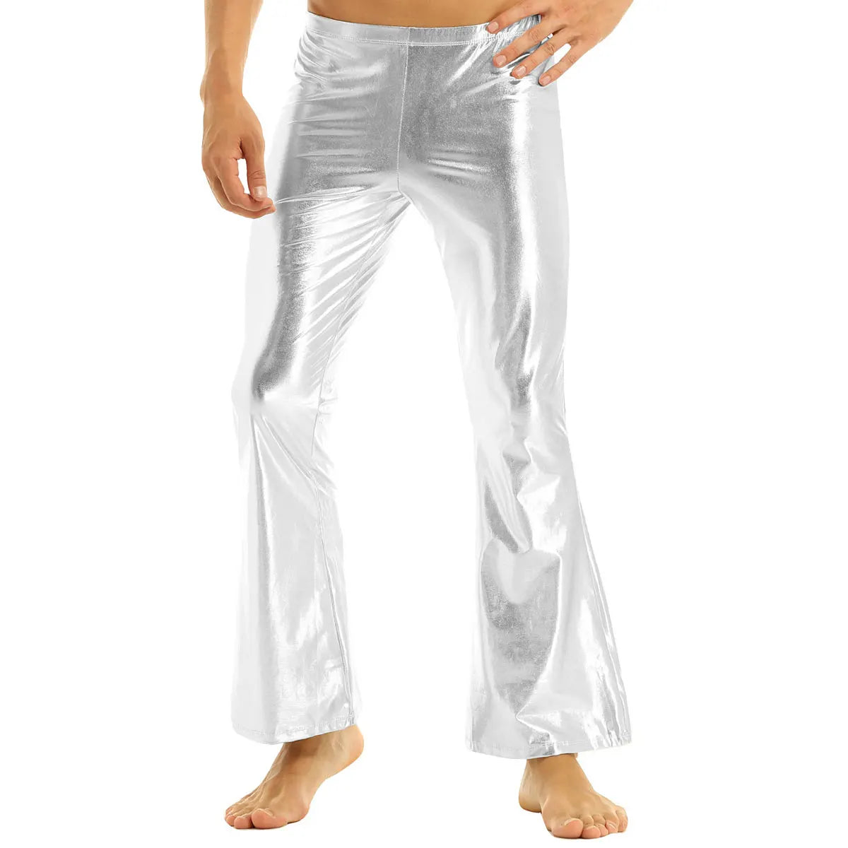 Men's Metallic Bell Bottom Pants | Holographic Flare | 70s Disco