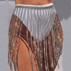 Rhinestone Tassel Fringe Skirt - Crystal Diamond Beach Cover-Up Mini Skirt