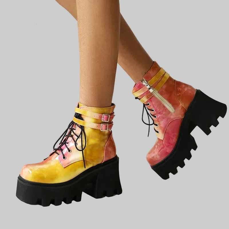 Colorful Platform Ankle Boots - Chunky Heel Street Style