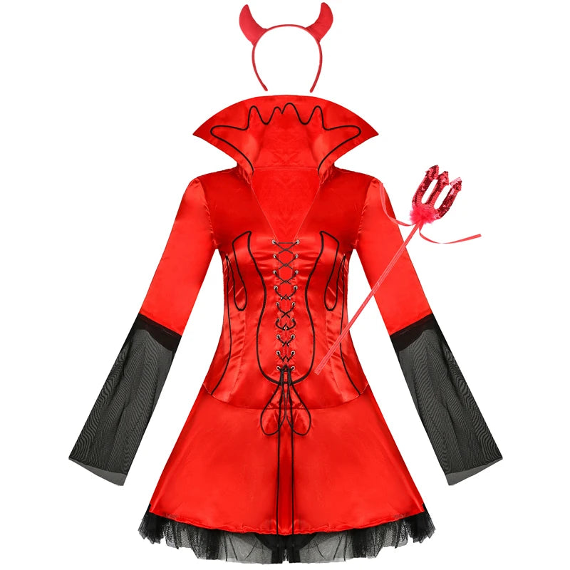Devil Costume Set | Hooded Tutu Dress with Horns & Cane