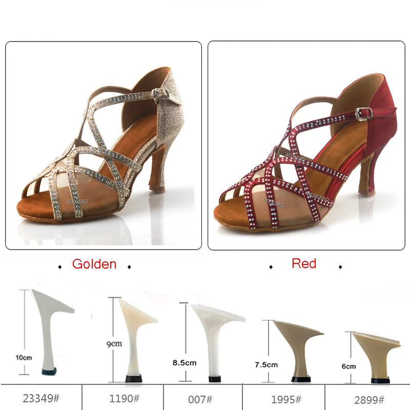 Rhinestone Latin Dance Heels | Satin | Multi-Height