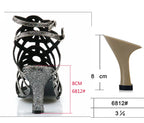 Rhinestone Cage Latin Dance Sandals | Cuban & Pointed Heel | 6–10cm
