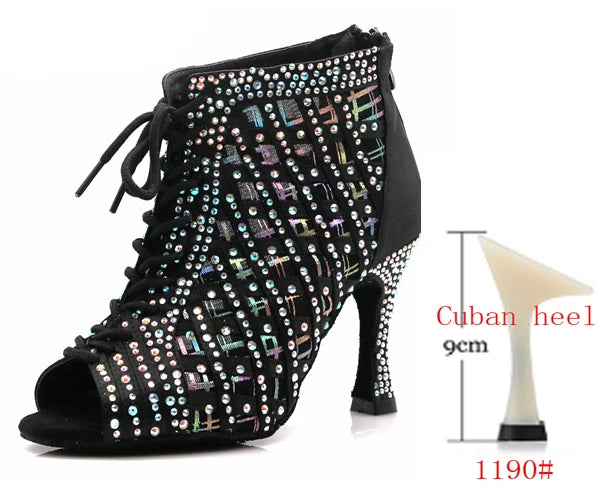 Rhinestone Mesh Dance Boot | Lace-Up | Multi-Heel