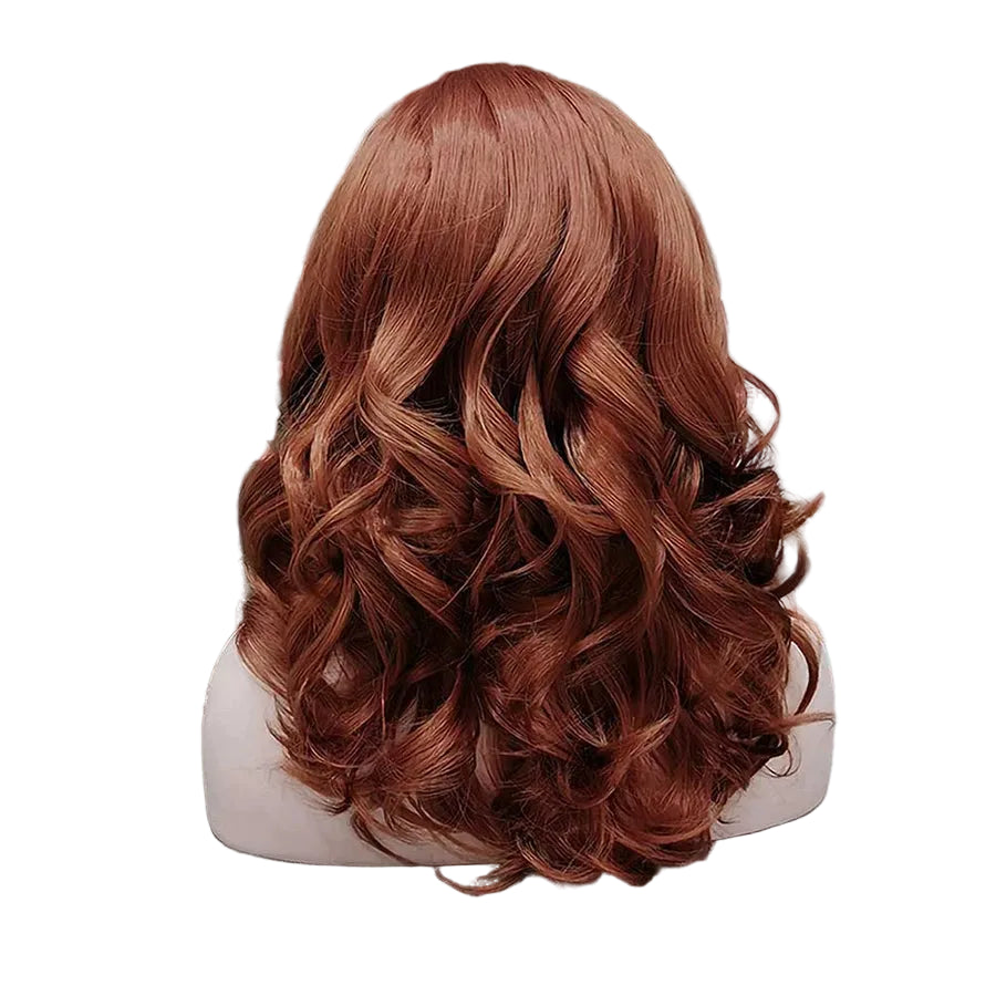 16" Copper Red Short Wavy Lace Front Wig - Heat Resistant Synthetic Wig for Performers