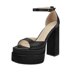 Satin Platform Sandals | Buckle Strap | 14cm Square Heel | Sizes US 5–15