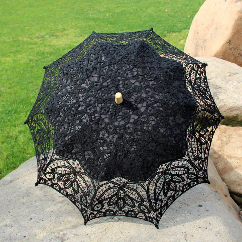 Victorian Lace Parasol | Battenburg Cotton | Black, White & Beige