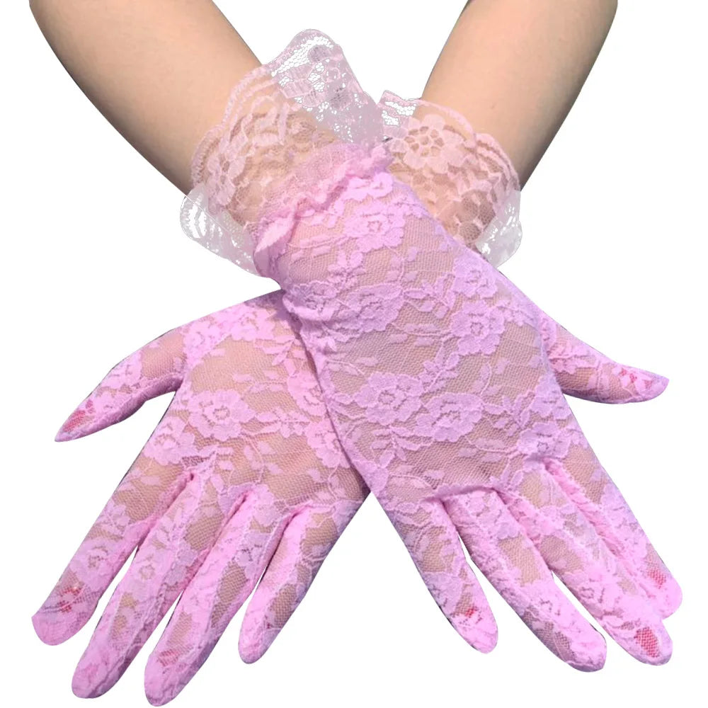 Sheer Lace Wrist Gloves | Floral | 2 Lengths | 10+ Colors