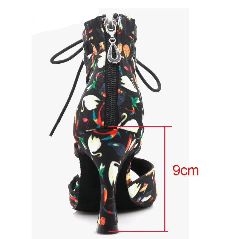 Latin Dance Lace-Up Sandal | Print Fabric | 6–10cm Heel