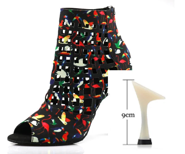 Laser Mesh Tricolor Latin Dance Ankle Boot | Glitter Mesh | 6–10cm Heel