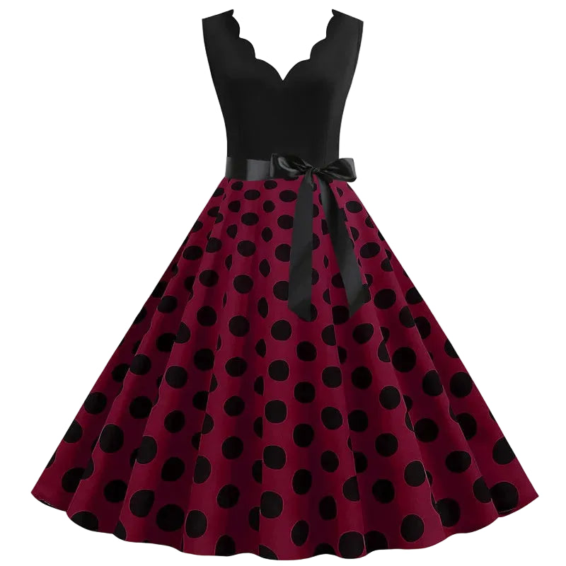1950s Polka Dot Swing Dress | V-Neck | Bow Sash | 15 Colors