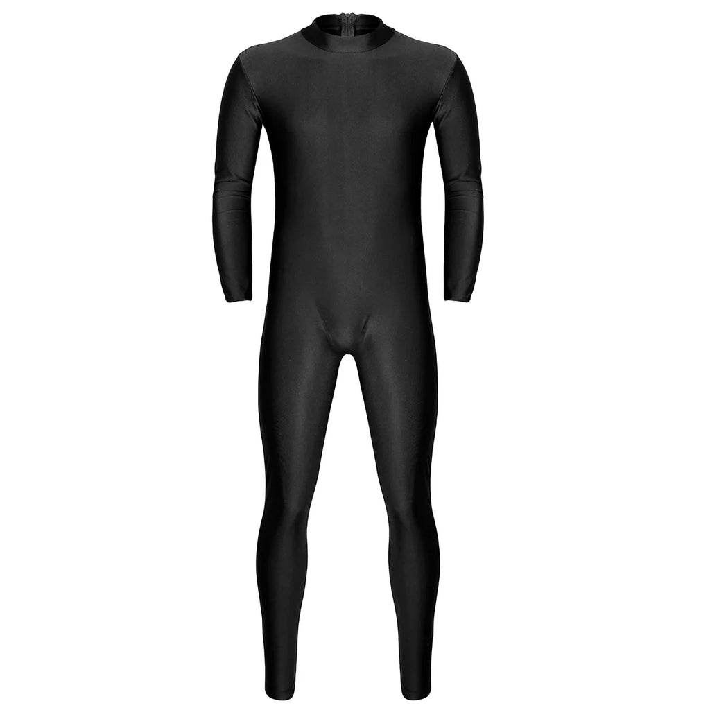 Men's Full-Body Spandex Unitard | Back Zipper | Long Sleeve Mock Neck | Dance Performance