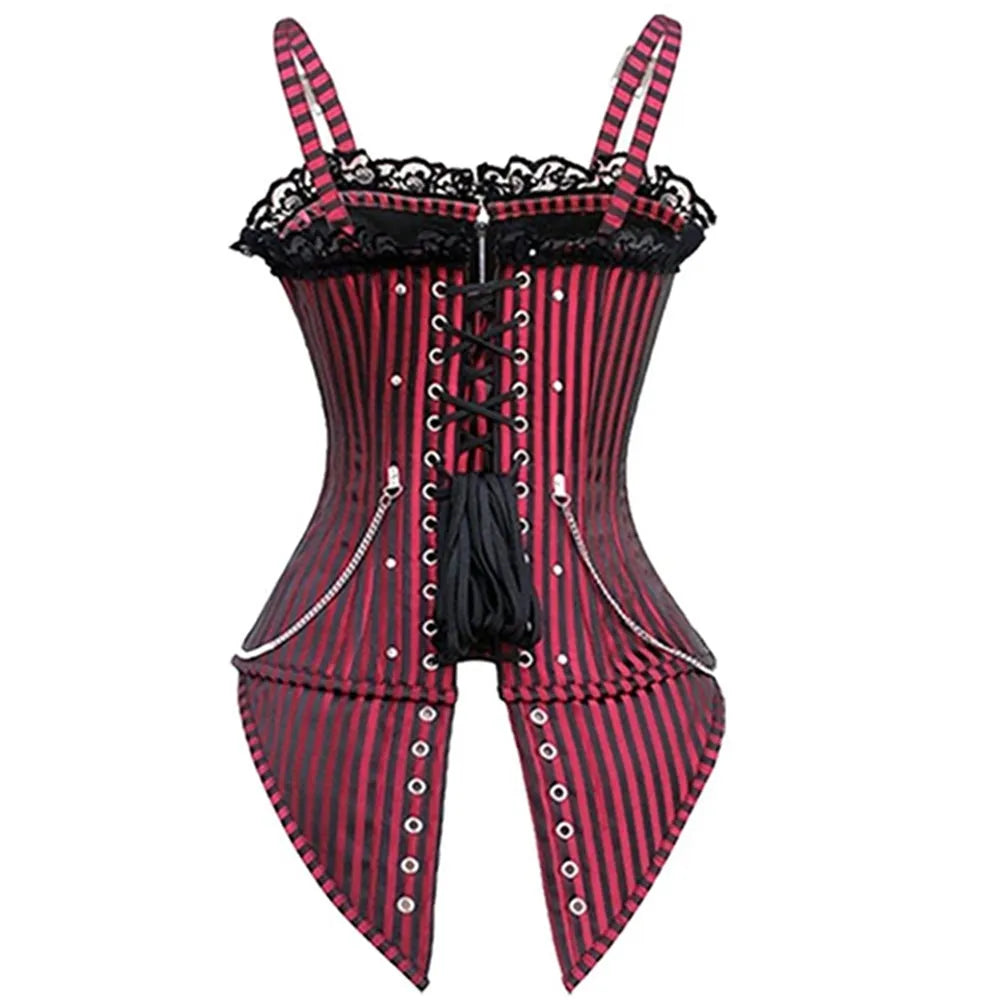 Striped Gothic Corset Top | Lace Overlay & Buckles
