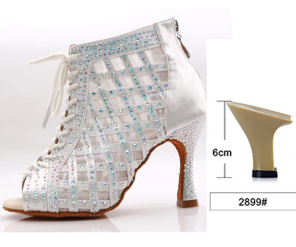 Rhinestone Mesh Dance Boot | Lace-Up | Multi-Heel
