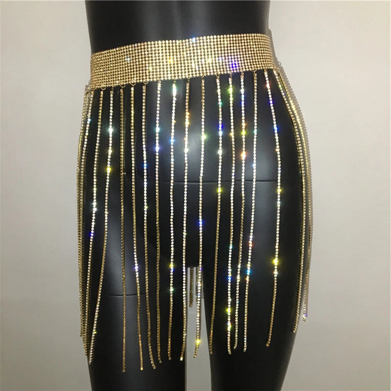 Crystal Tassel Body Chain Skirt - Waist Chain Belt