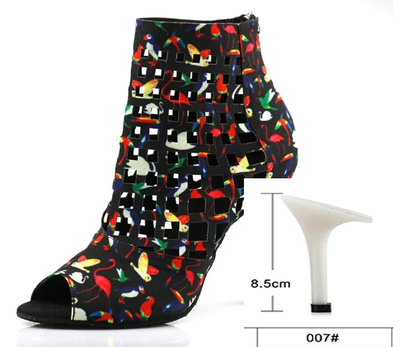 Laser Mesh Tricolor Latin Dance Ankle Boot | Glitter Mesh | 6–10cm Heel