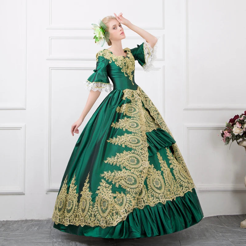 Rococo Ball Gown | Gold Embroidered Satin
