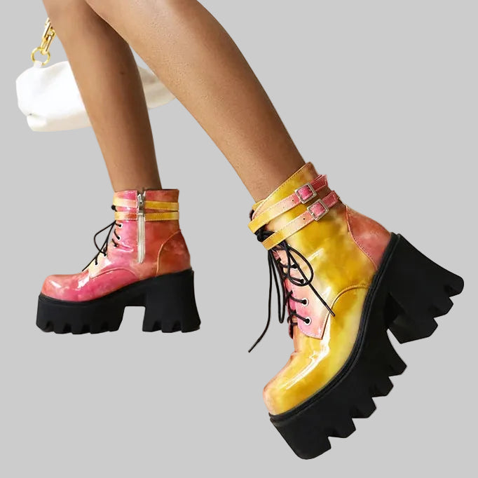 Colorful Platform Ankle Boots - Chunky Heel Street Style