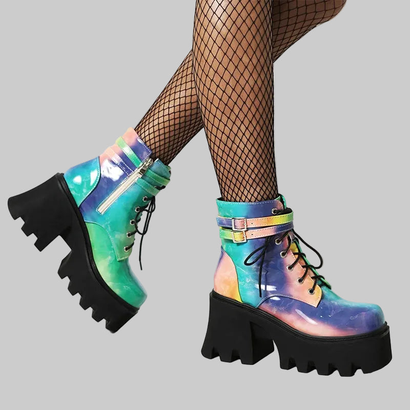 Colorful Platform Ankle Boots - Chunky Heel Street Style