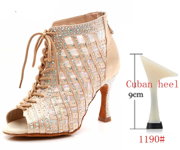 Rhinestone Mesh Dance Boot | Lace-Up | Multi-Heel