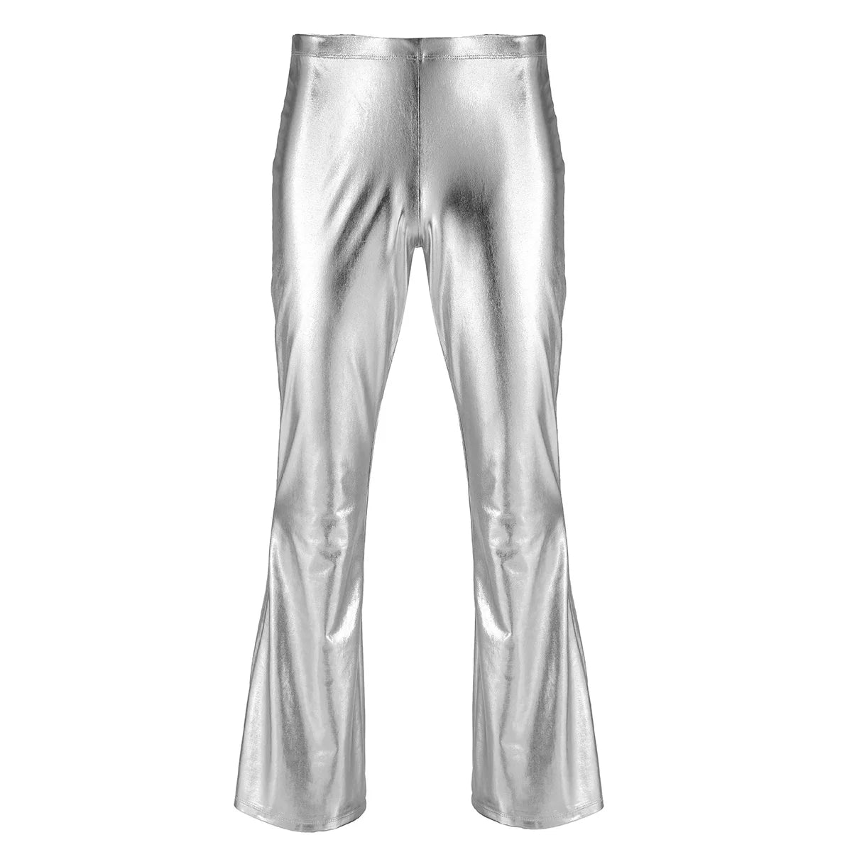 Men's Metallic Bell Bottom Pants | Glossy Flare | Disco