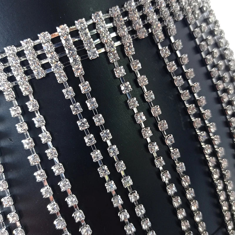 Rhinestone Tassel Fringe Skirt - Crystal Diamond Beach Cover-Up Mini Skirt