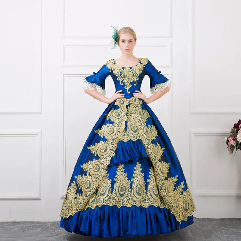 Rococo Ball Gown | Gold Embroidered Satin