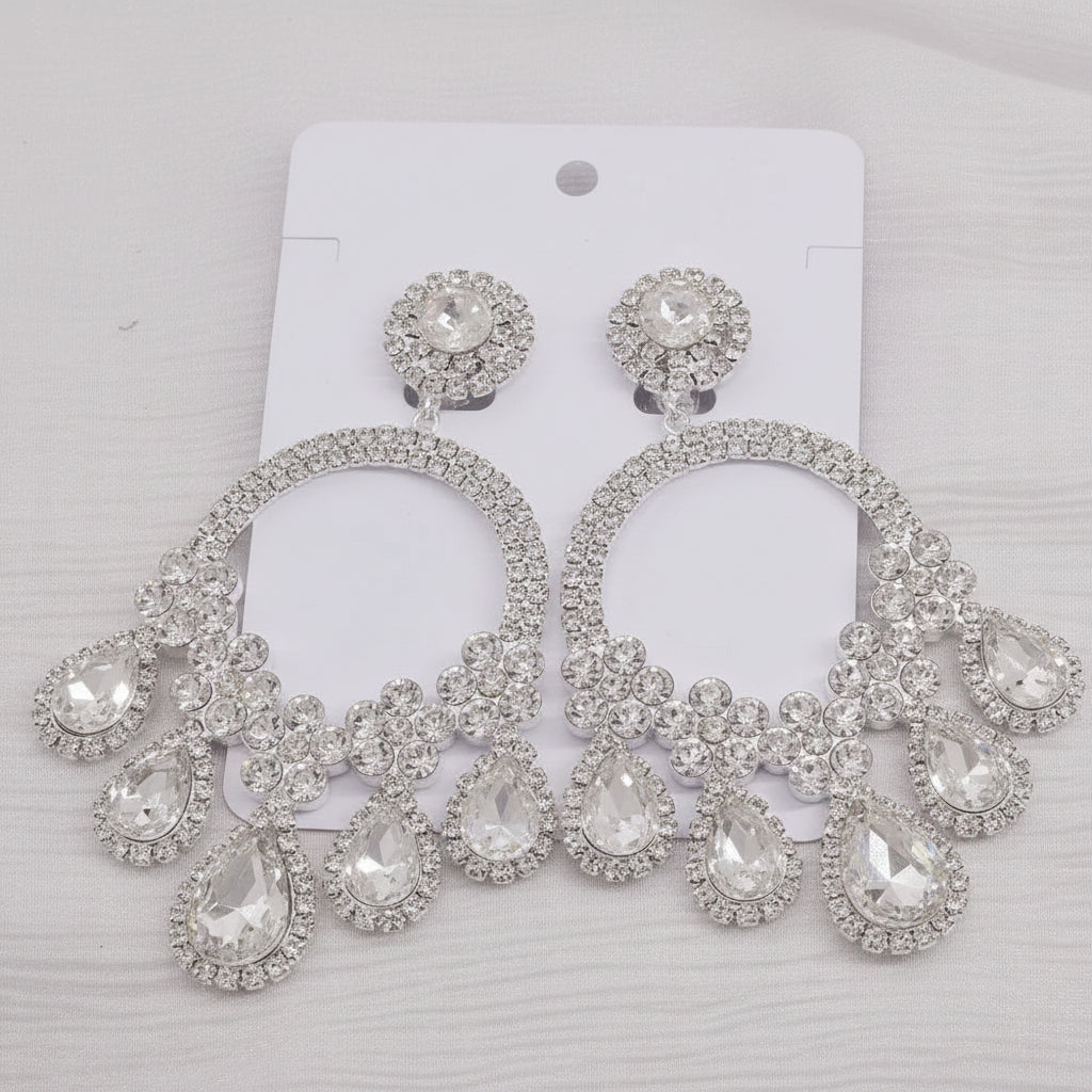 Rhinestone Hoop Drop Earrings | Water Drop Dangles | 7 Colors