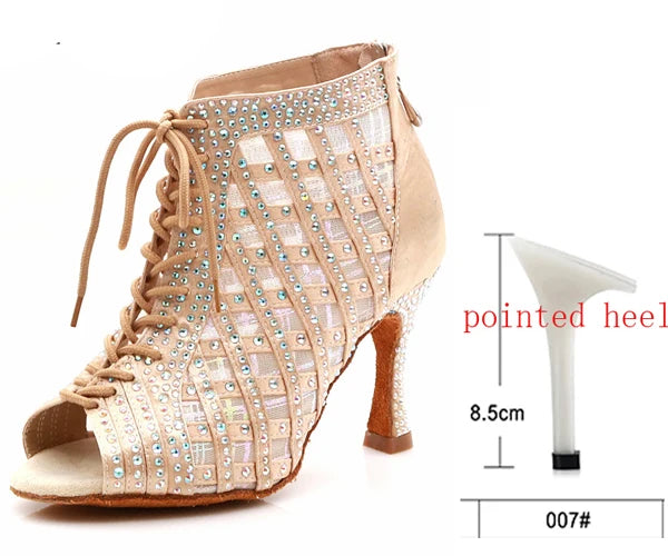 Rhinestone Mesh Dance Boot | Lace-Up | Multi-Heel