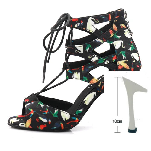 Latin Dance Lace-Up Sandal | Print Fabric | 6–10cm Heel