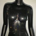 Glitter Rhinestone Fishnet Tank Top - Backless Square Neck Crop Top
