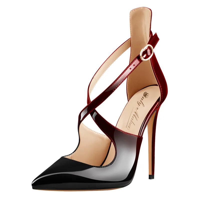 Cross-Strap Pointed Toe Stiletto Sandals — 12 cm Thin Heel Extended Sizing