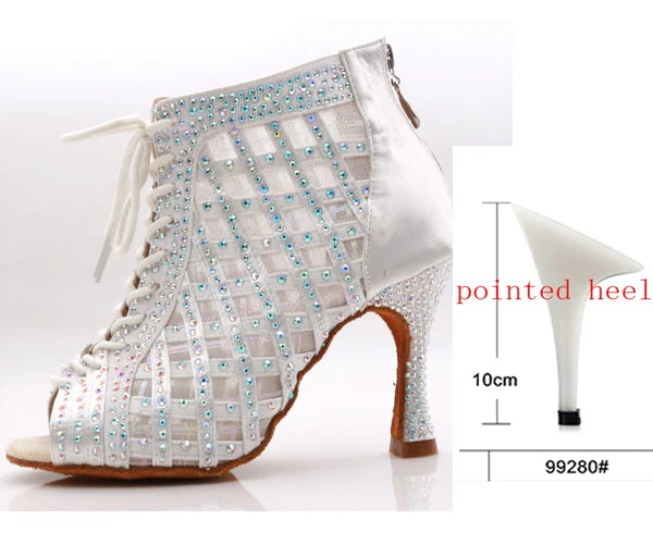 Rhinestone Mesh Dance Boot | Lace-Up | Multi-Heel