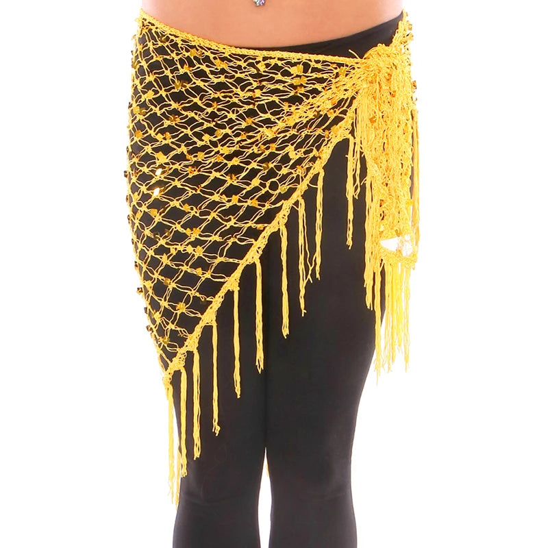 Sequin Belly Dance Hip Scarf - Shimmering Crochet Tassel Belt for Performance