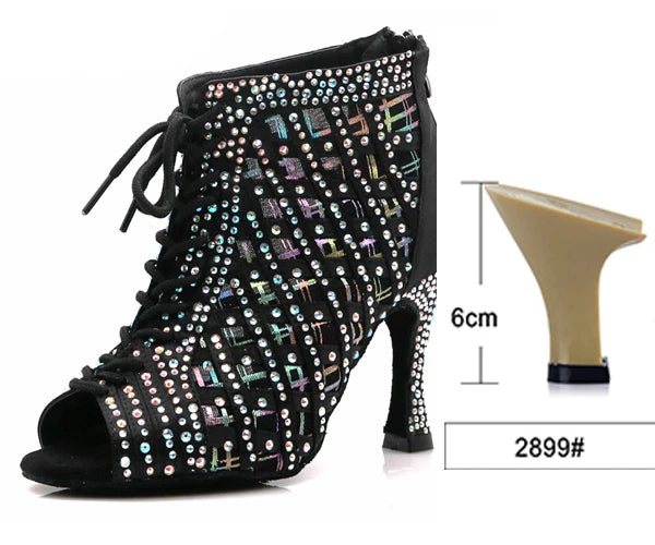 Rhinestone Mesh Dance Boot | Lace-Up | Multi-Heel