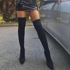 Thigh-High Stiletto Sock Boots — Pointed Toe Over-the-Knee