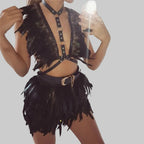 Real Feather Cardigan & Mini Skirt Set - 2-Piece Fluffy Outfit