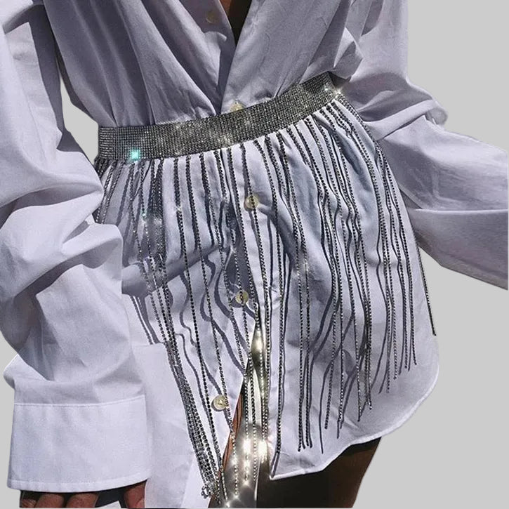 Crystal Tassel Body Chain Skirt - Waist Chain Belt