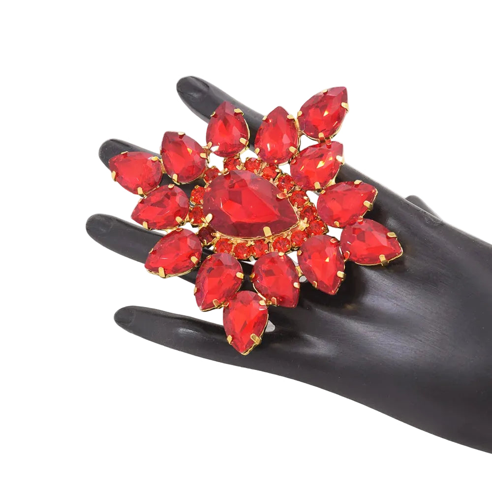 Oversized Rhinestone Flower Cocktail Ring | Adjustable | 6 Colors
