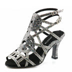 Rhinestone Cage Latin Dance Sandals | Cuban & Pointed Heel | 6–10cm