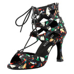 Latin Dance Lace-Up Sandal | Print Fabric | 6–10cm Heel