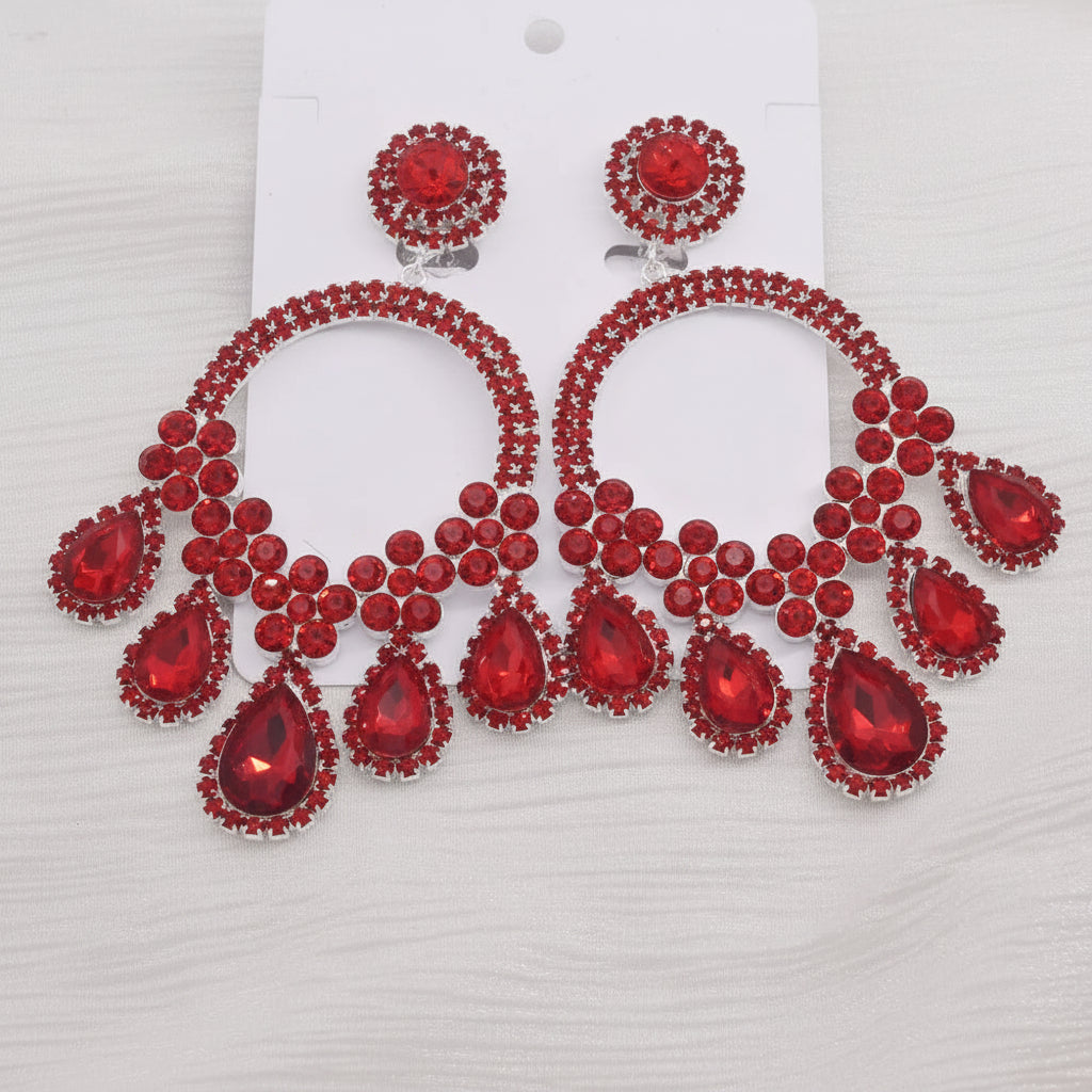 Rhinestone Hoop Drop Earrings | Water Drop Dangles | 7 Colors