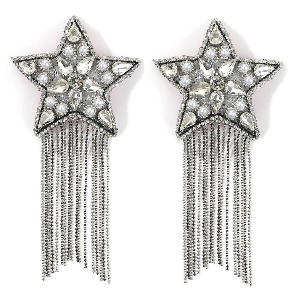 Rhinestone Star Tassel Nipple Covers - Silicone Pasties for Performers