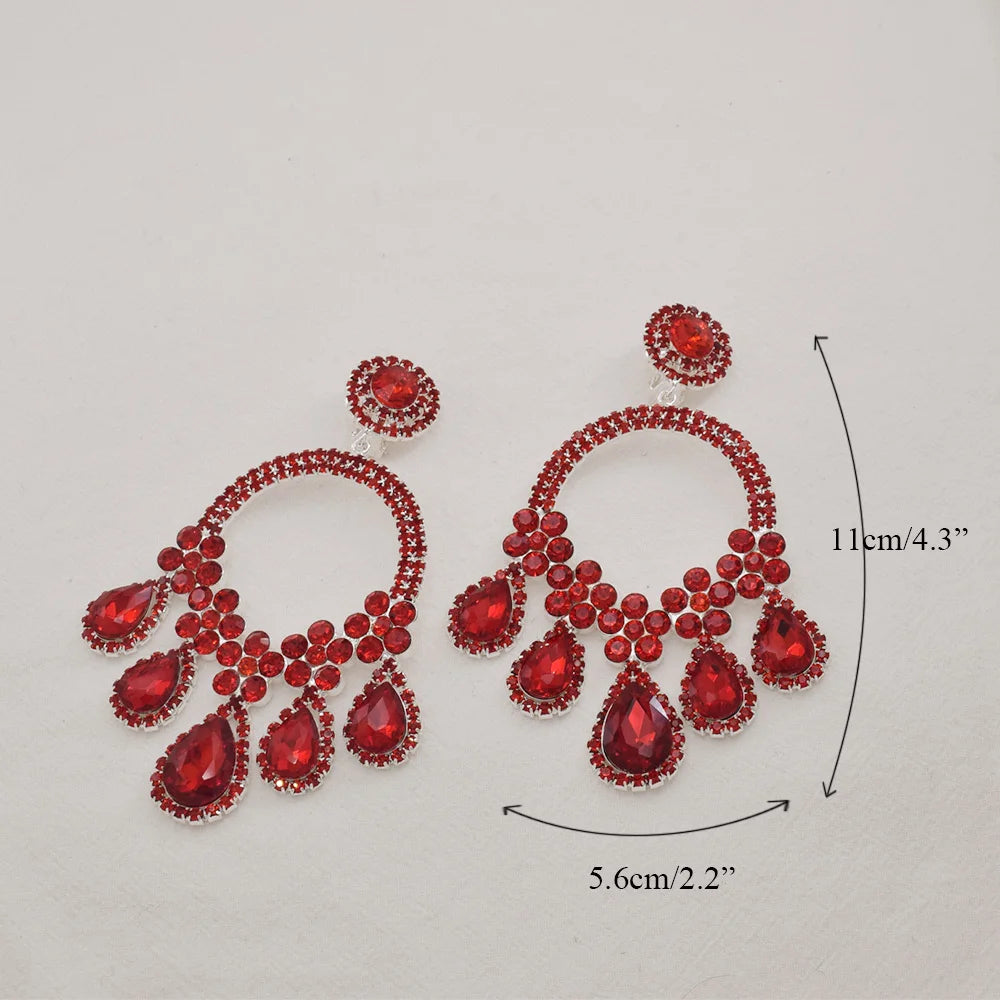 Rhinestone Hoop Drop Earrings | Water Drop Dangles | 7 Colors