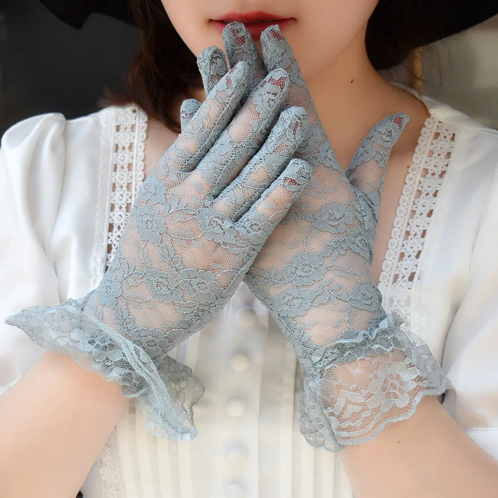 Sheer Lace Wrist Gloves | Floral | 2 Lengths | 10+ Colors