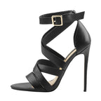 Peep Toe Cross-Strap Stiletto Sandals — 12cm High Heel