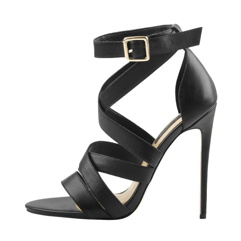 Peep Toe Cross-Strap Stiletto Sandals — 12cm High Heel