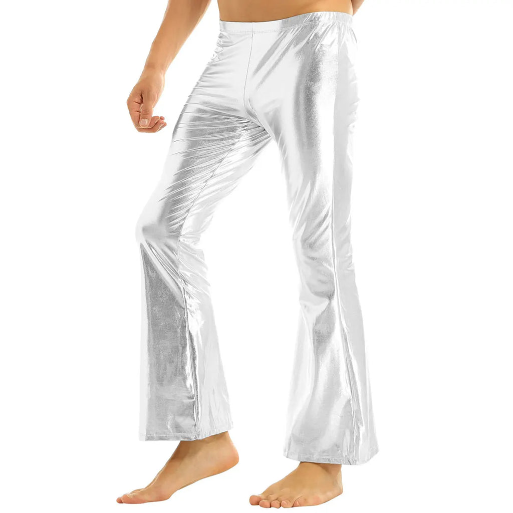 Men's Metallic Bell Bottom Pants | Glossy Flare | Disco