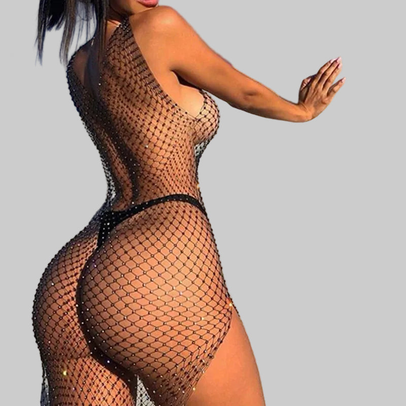 Crystal Mesh Mini Dress - Rhinestone Bodycon Nightclub Dress