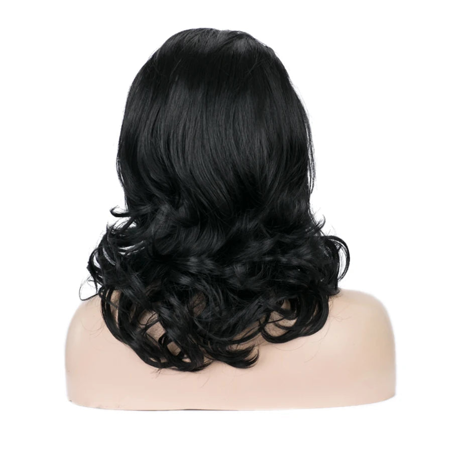 Black Lace Front Wig | Short Wavy Synthetic | 16 Inches